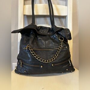 Junior Drake Black Leather Studded Shoulder Bag Chain Y2K